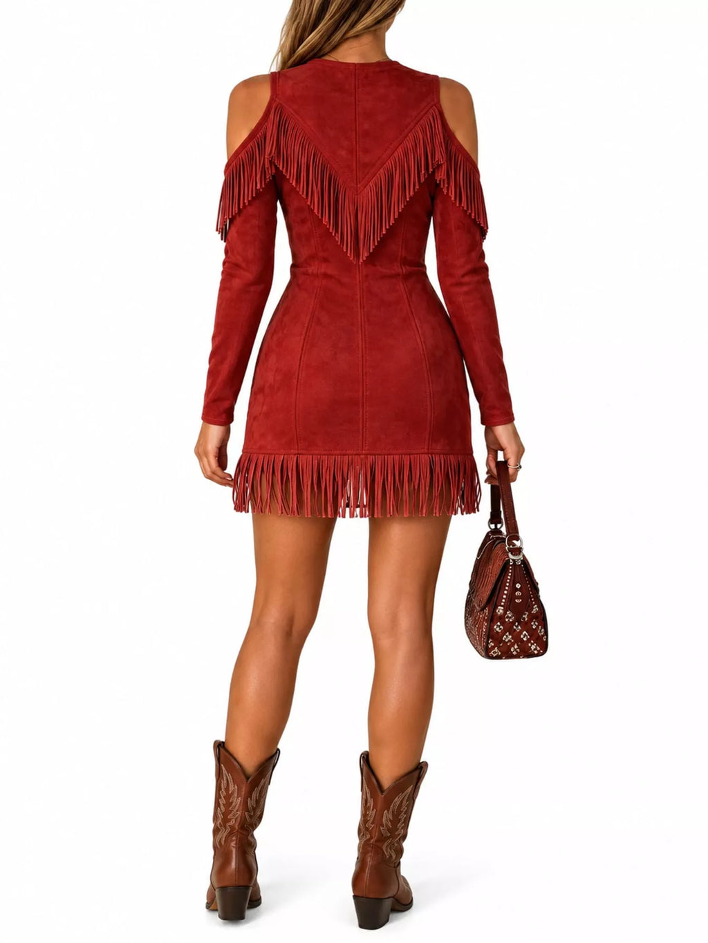 Full Size Fringed Cold-Shoulder Zip-Front Mini Dress Plus Size