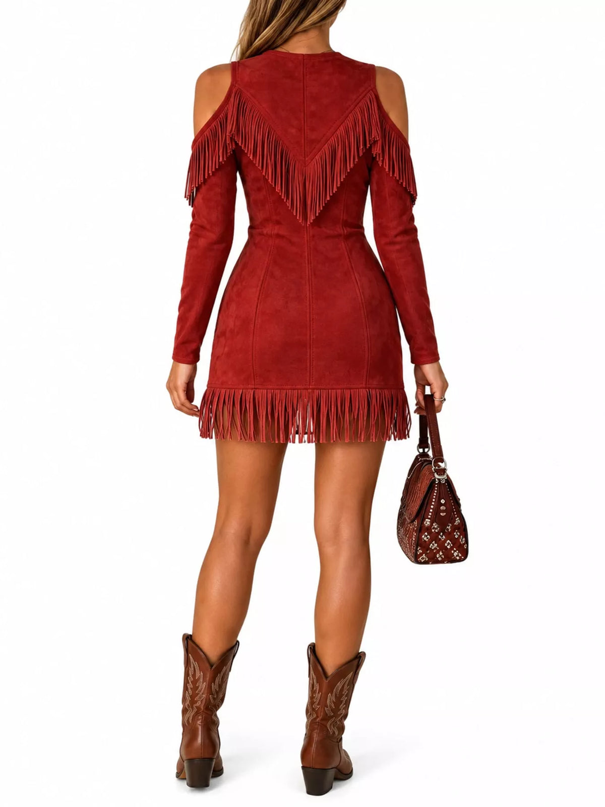 Full Size Fringed Cold-Shoulder Zip-Front Mini Dress Plus Size
