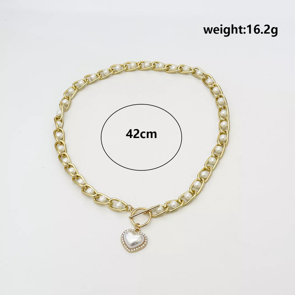 Chunky Pearl and Heart Pendant Necklace