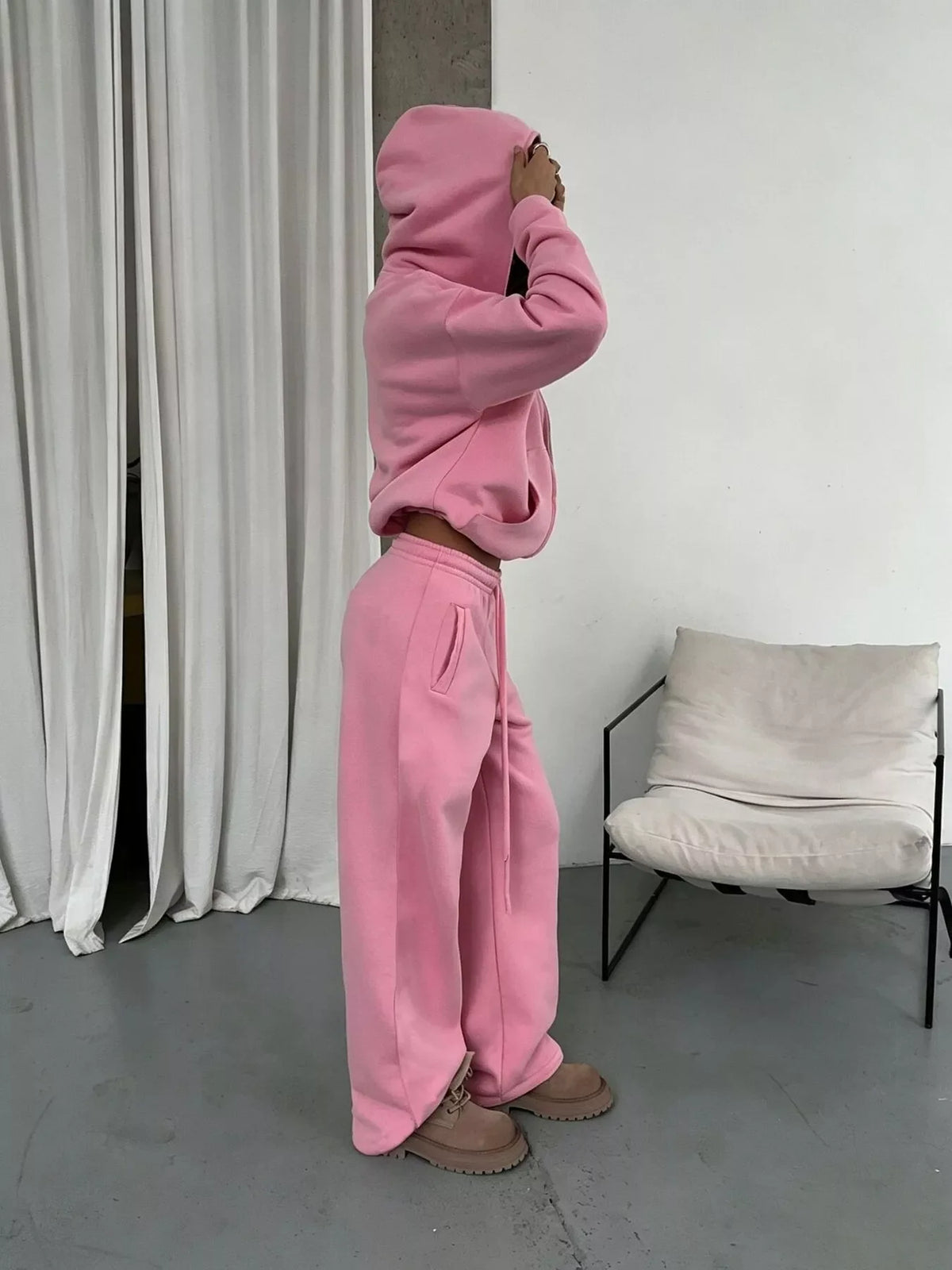 Casual Zip-Up Hoodie and Wide-Leg Sweatpants Set