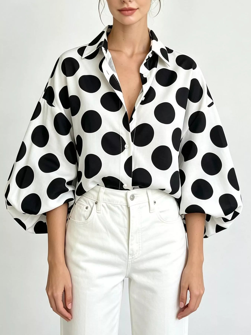 Polka Dot Puff Sleeve Shirt