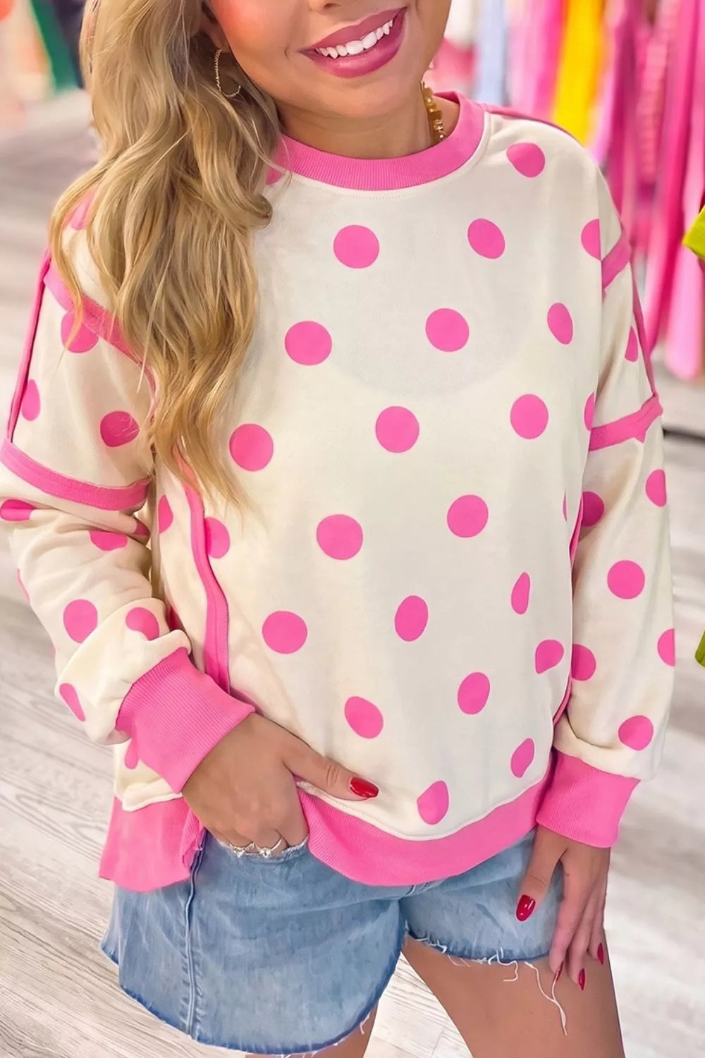 Polka Dot Crew Neck Sweatshirt