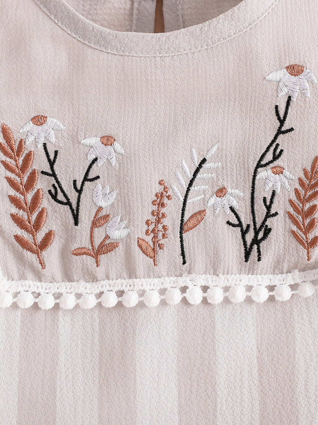 Children's Floral Embroidered Striped Top and Bottom Set