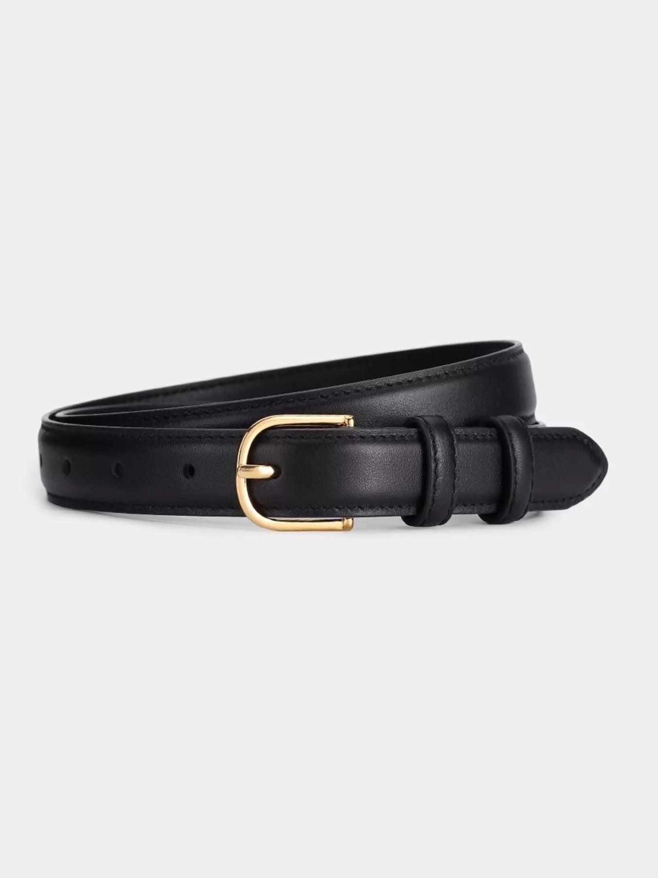 Classic Leather Belt with Golden Buckle