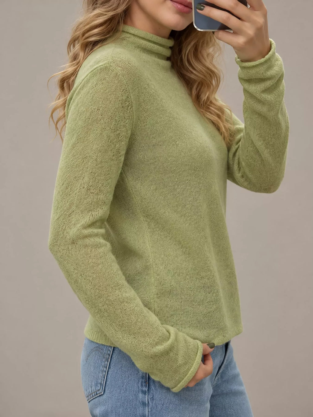 Sheer Turtleneck Knit Top