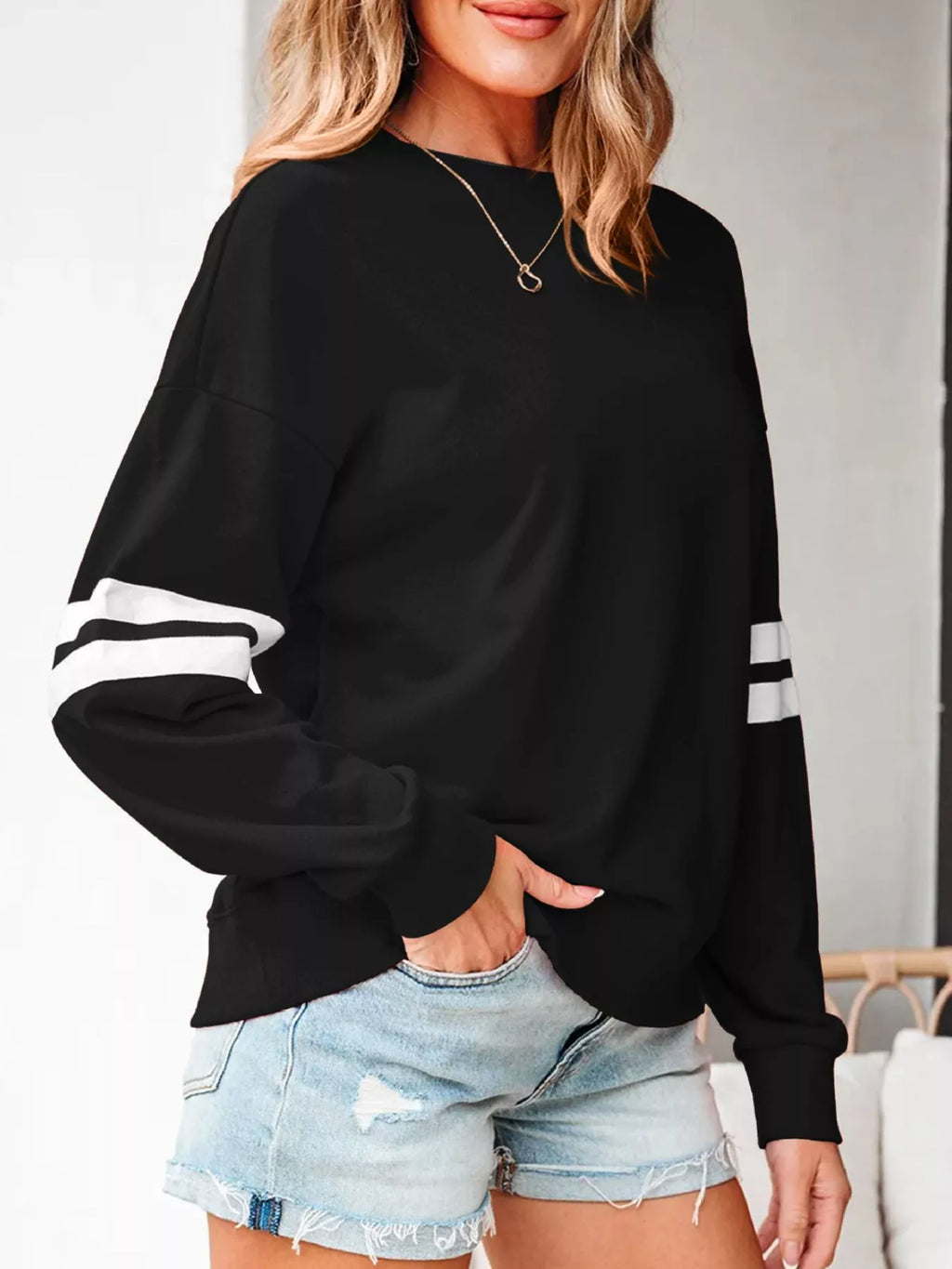 Striped Dropped Shoulder Sweatshirt