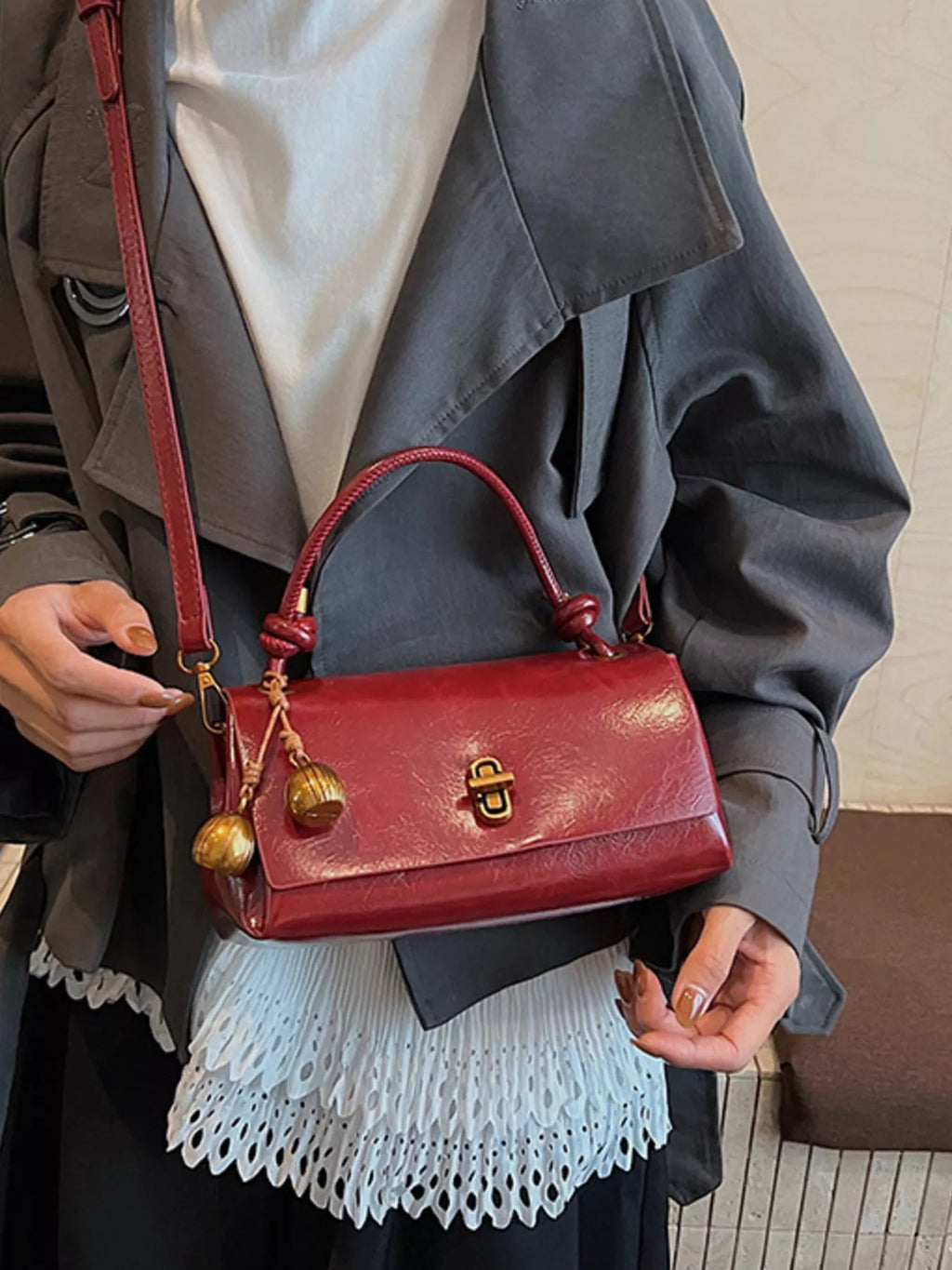 Chic PU Leather Crossbody Bag with Gold Accents