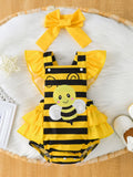 Children's Bee Striped Ruffle Bodysuit Dress with Headband