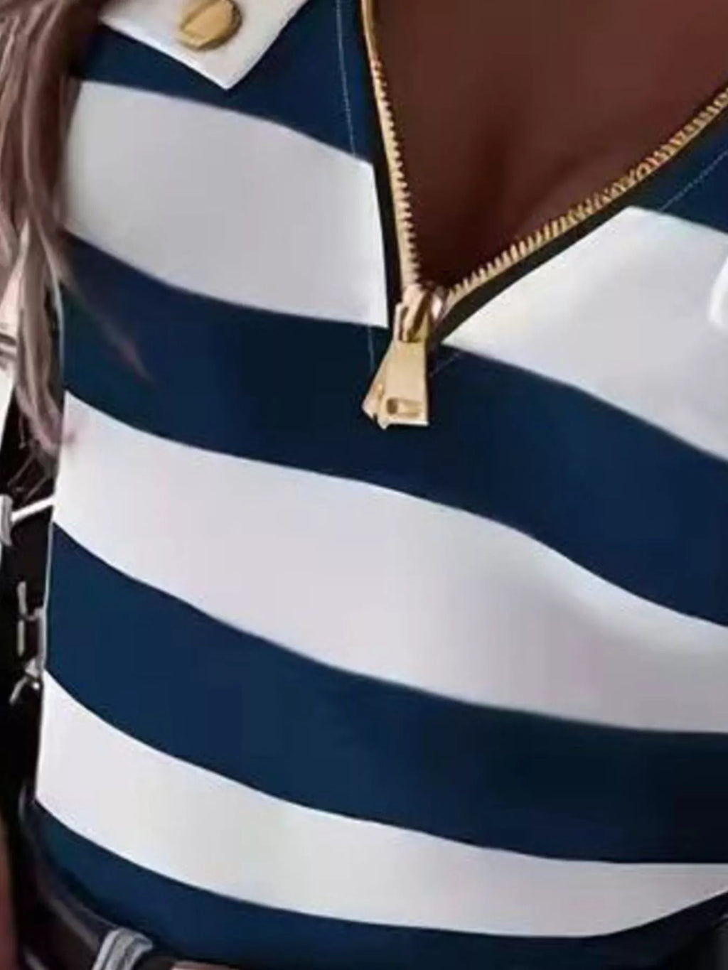 Striped Zipper Front Short Sleeve T-Shirt