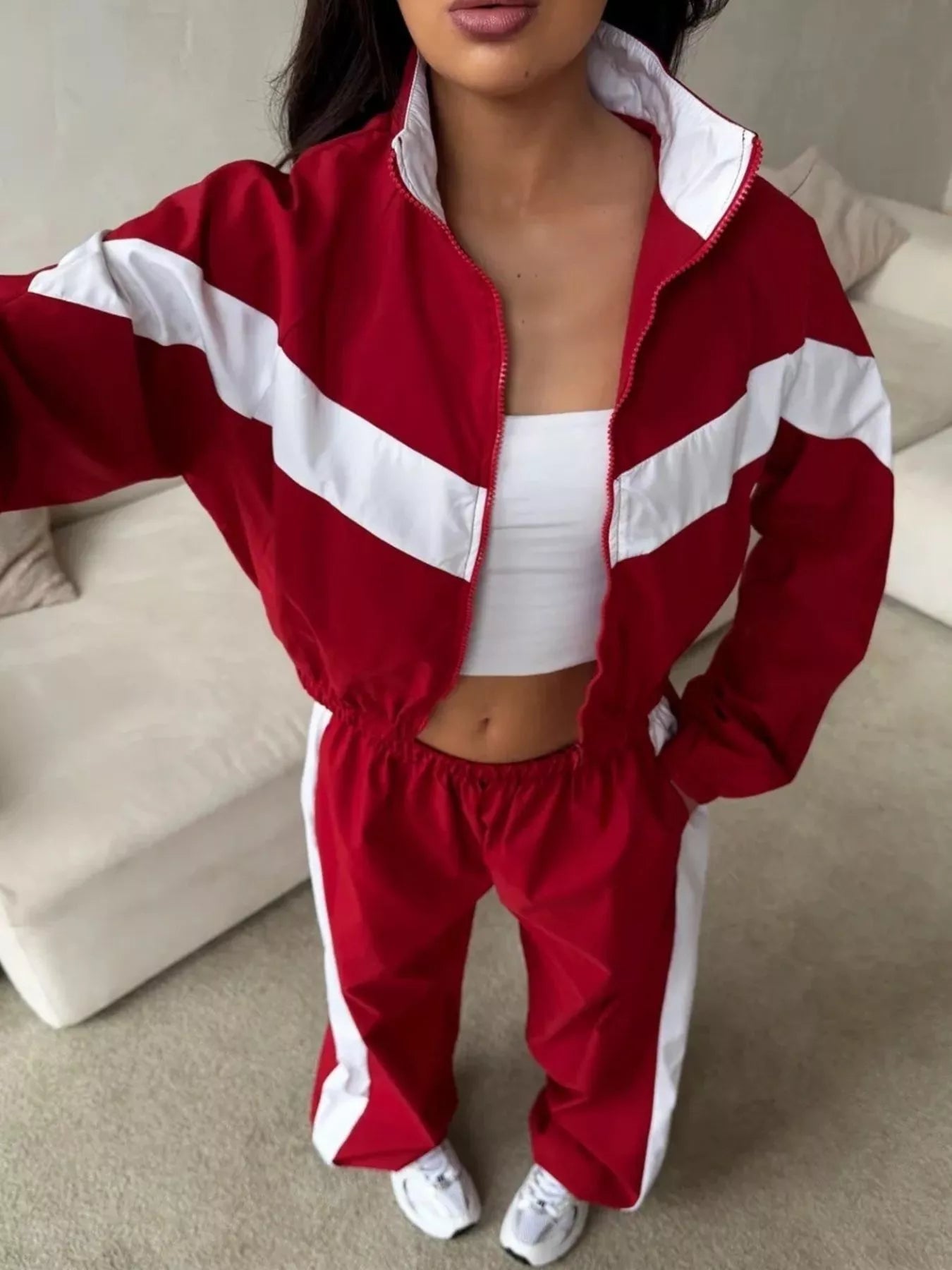 Color Block Zip Up Outerwear and Pants Set