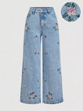 Embroidered Wide Leg Jeans