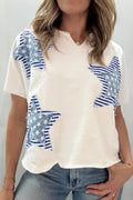 White Patriot Star Patched Notched Neck Mineral Washed Tee