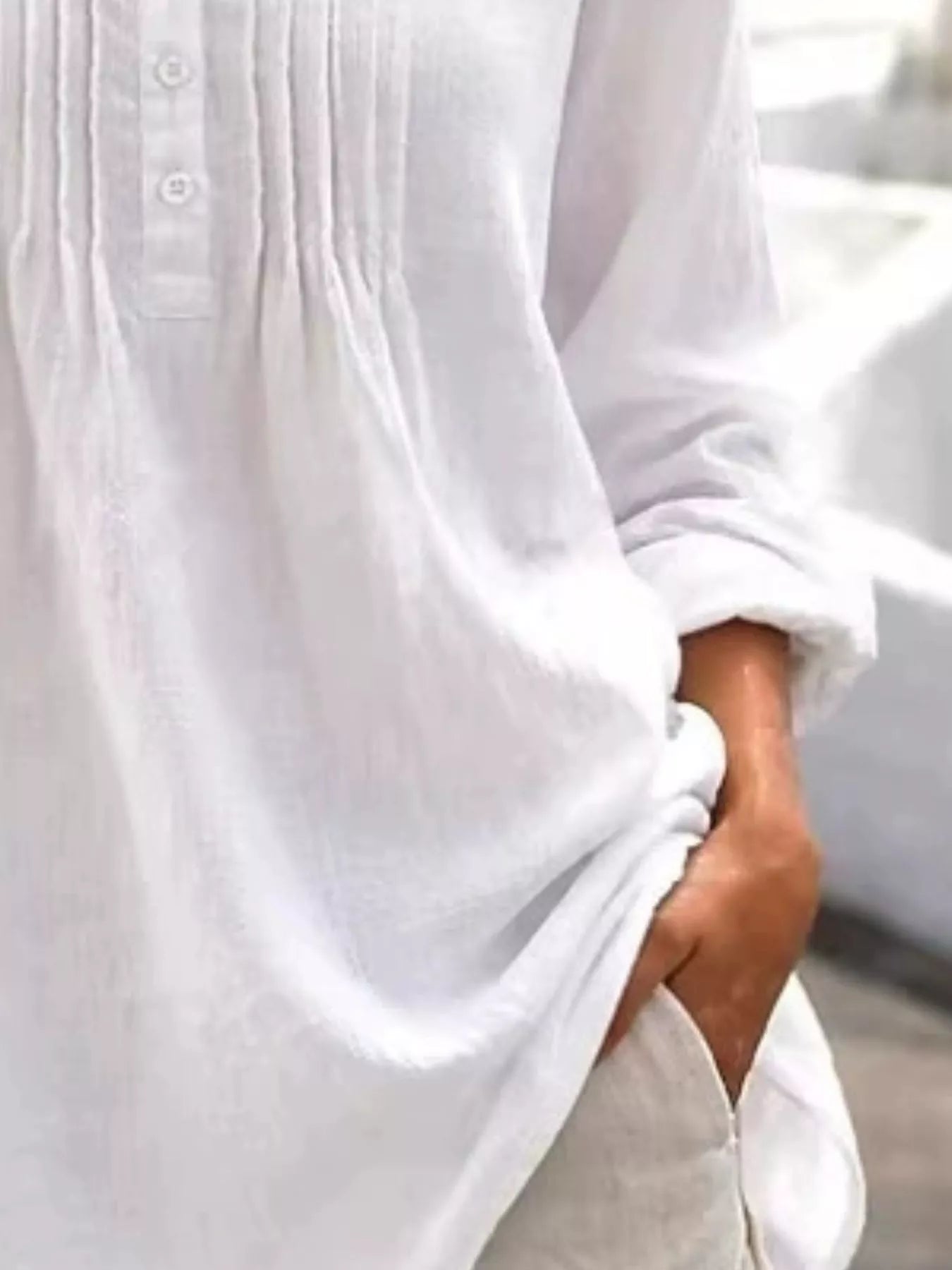 Casual Button Detail Long Sleeve Linen Shirt