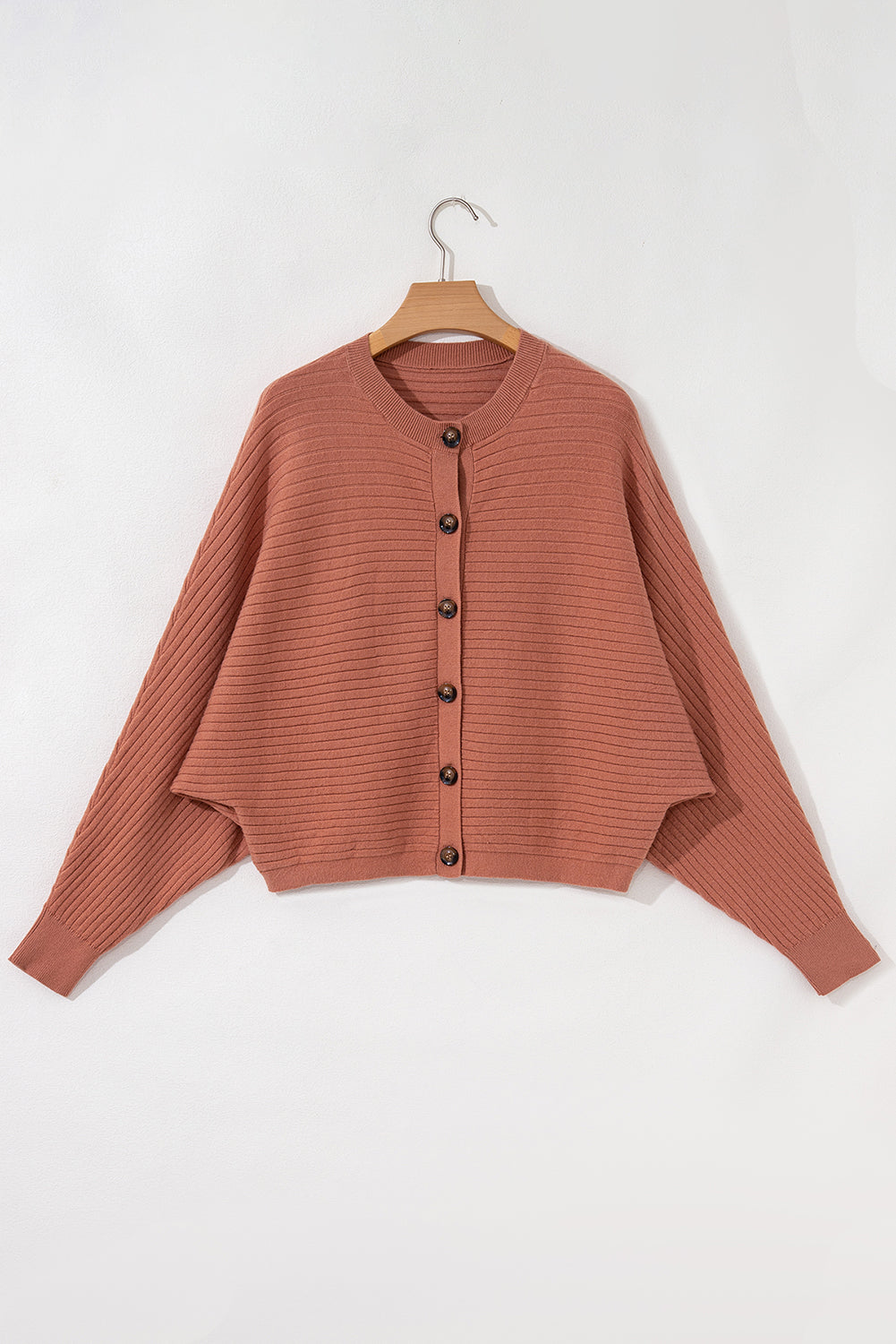 Ribbed Knit Button Front Dolman Sleeve Sweater Cardigan