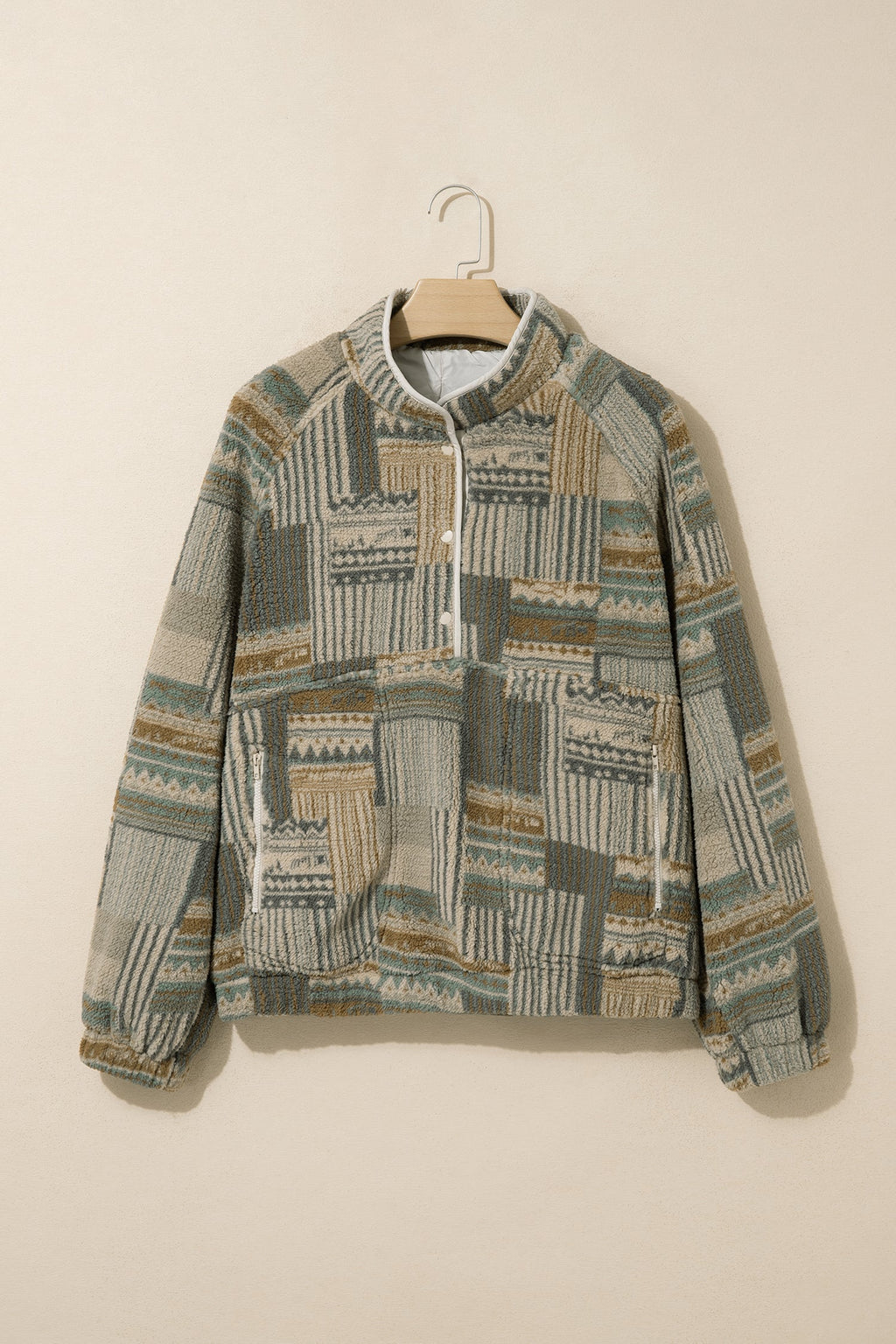 Green Western Print Fleece Pullover Long Sleeve Casual Fit Sweatshirt