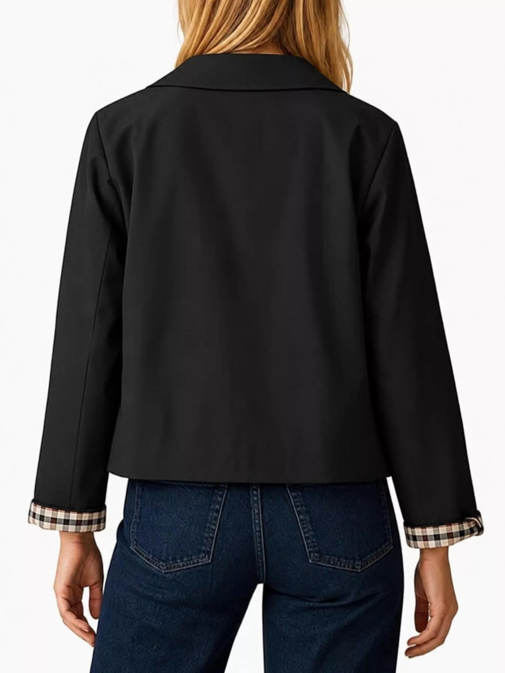 Plaid Cuffs Cropped Trench Outerwear