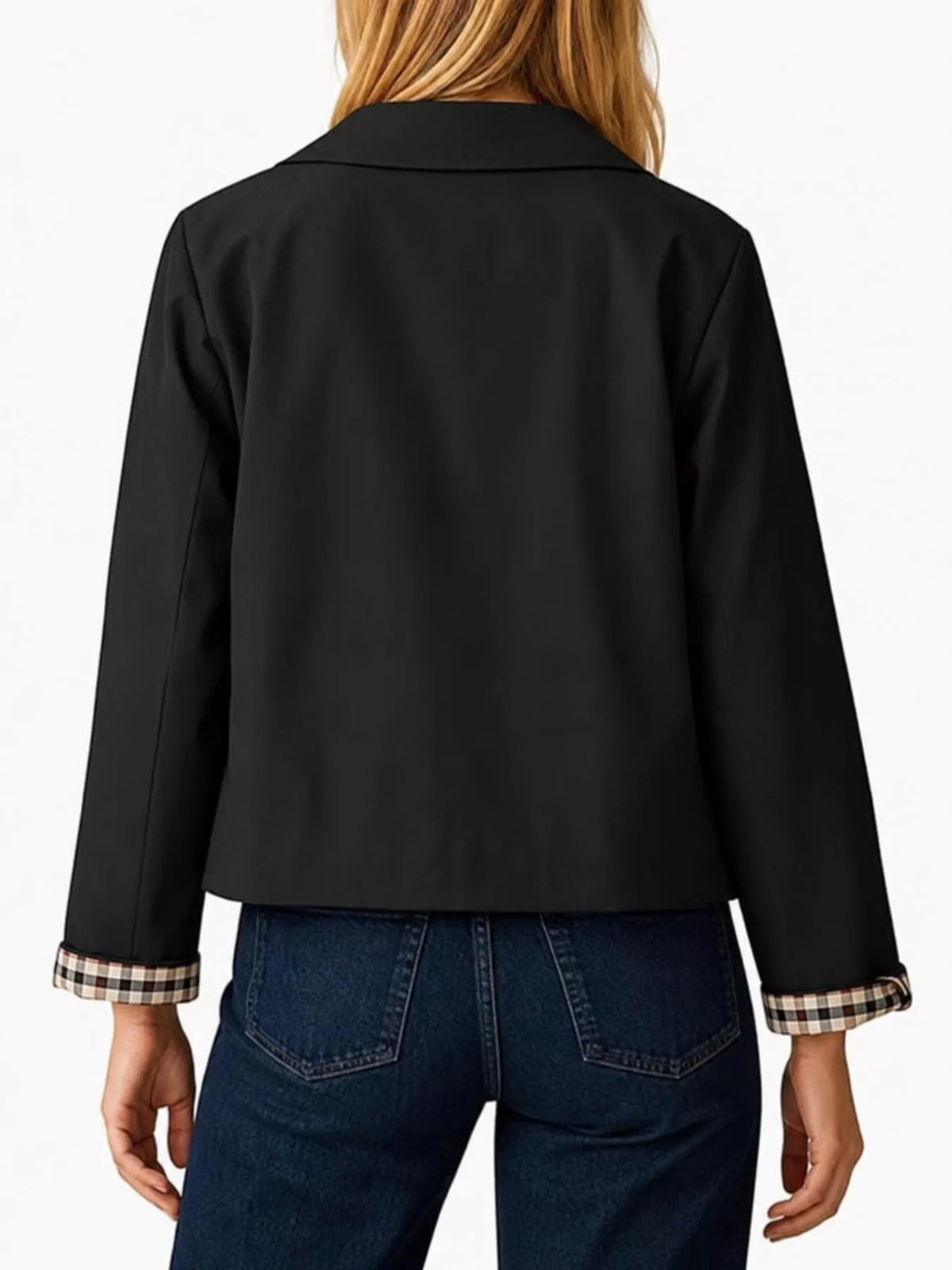 Plaid Cuffs Cropped Trench Outerwear