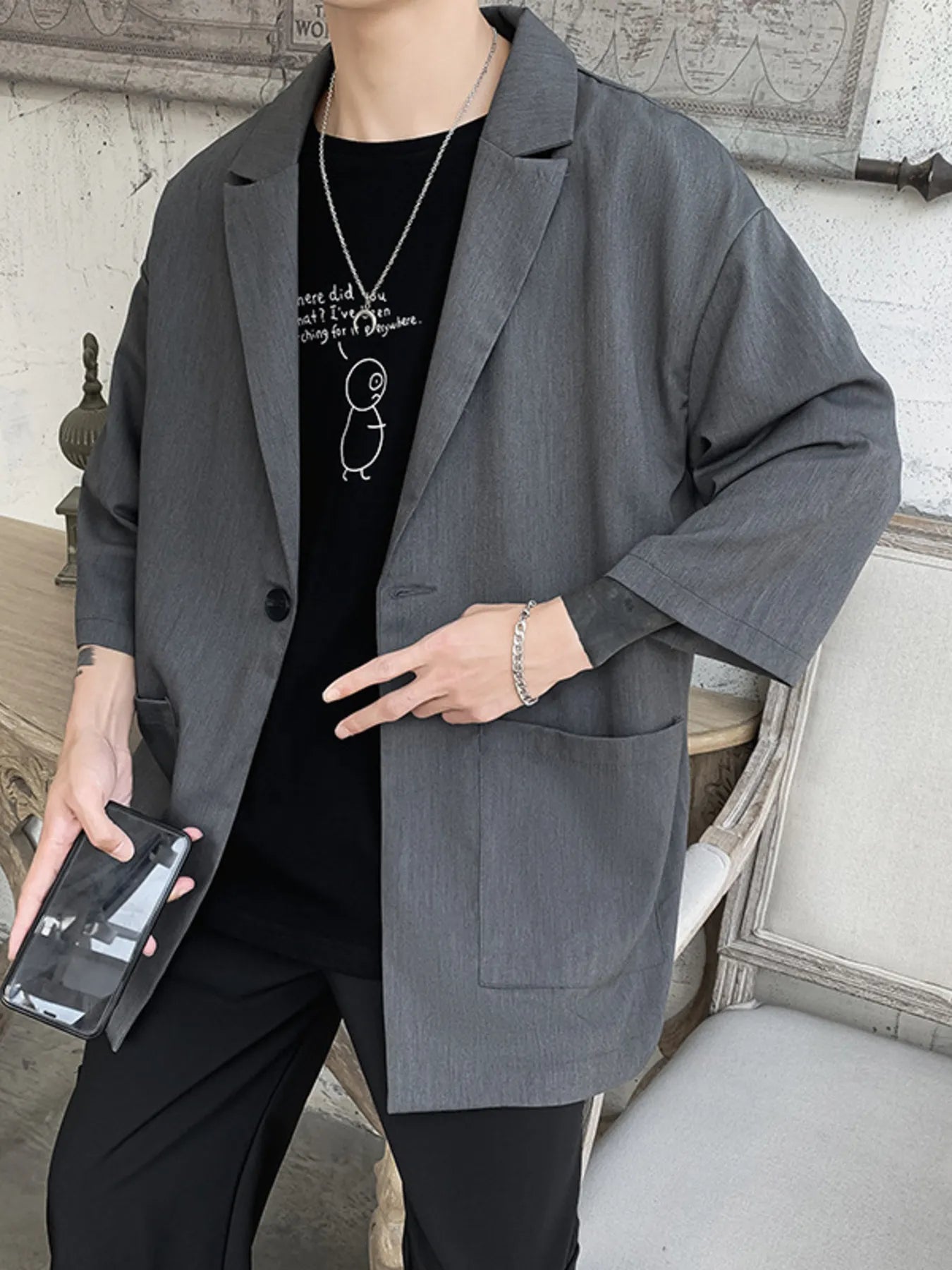 Men's One Button Long Sleeve Blazer