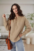Eyelet Button Placket Dropped Shoulder Sweatshirt