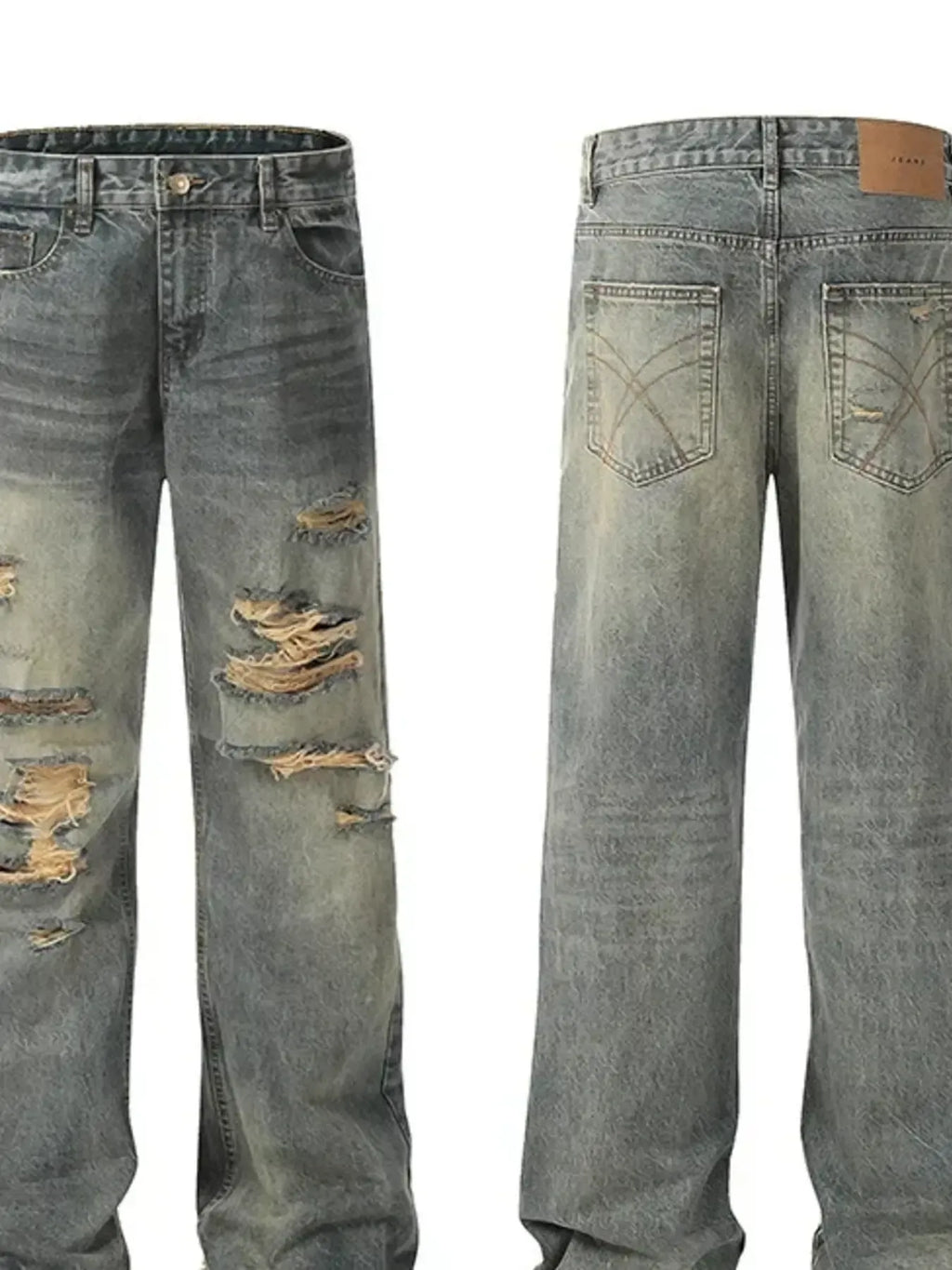 Men's Distressed Washed Straight Jeans