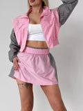 Color-Block Cropped Jacket and Skort Set