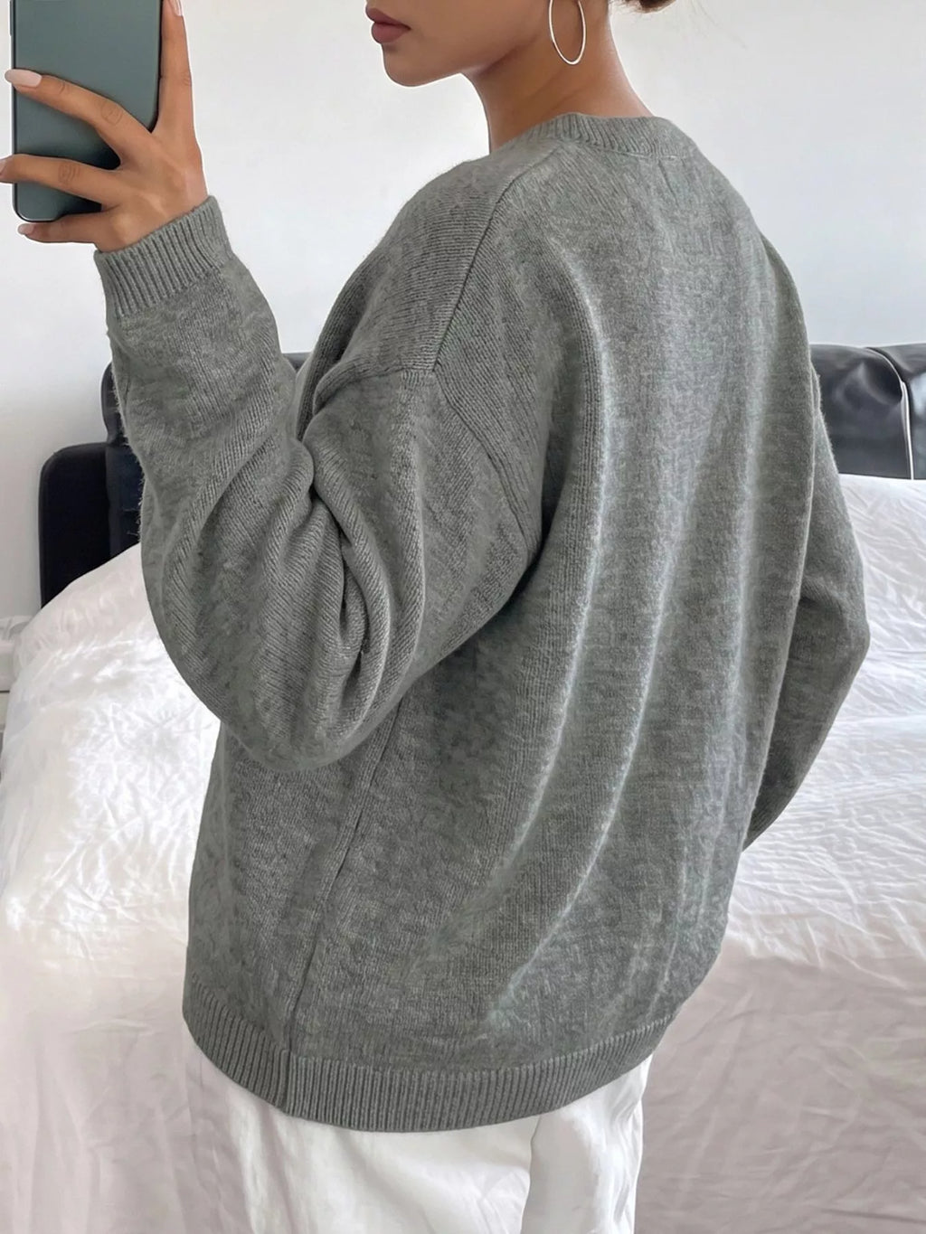 Star-Patterned Dropped Shoulder Sweater