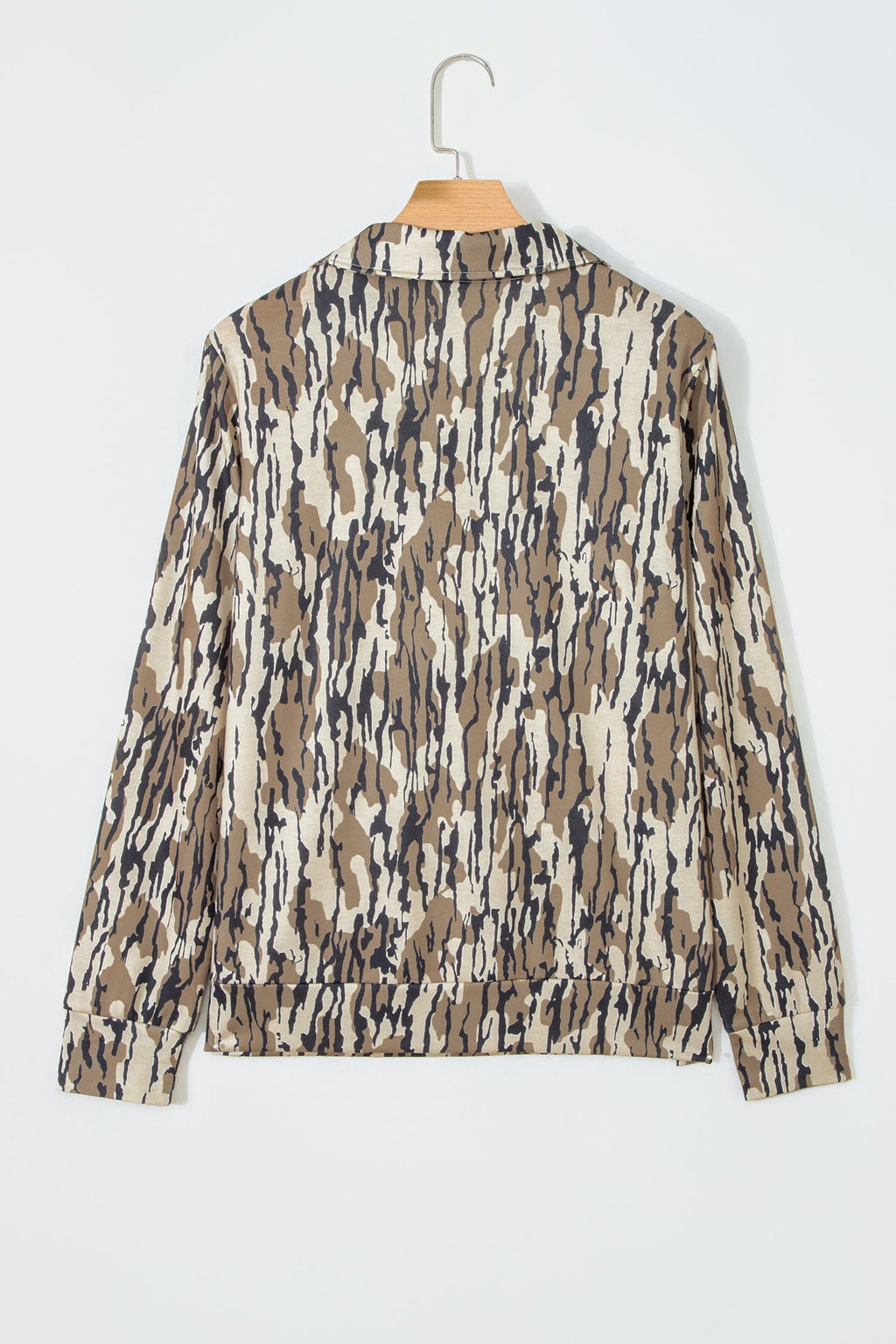 Brown Camouflage Zipper Collar Front Pocket Pullover Sweatshirt
