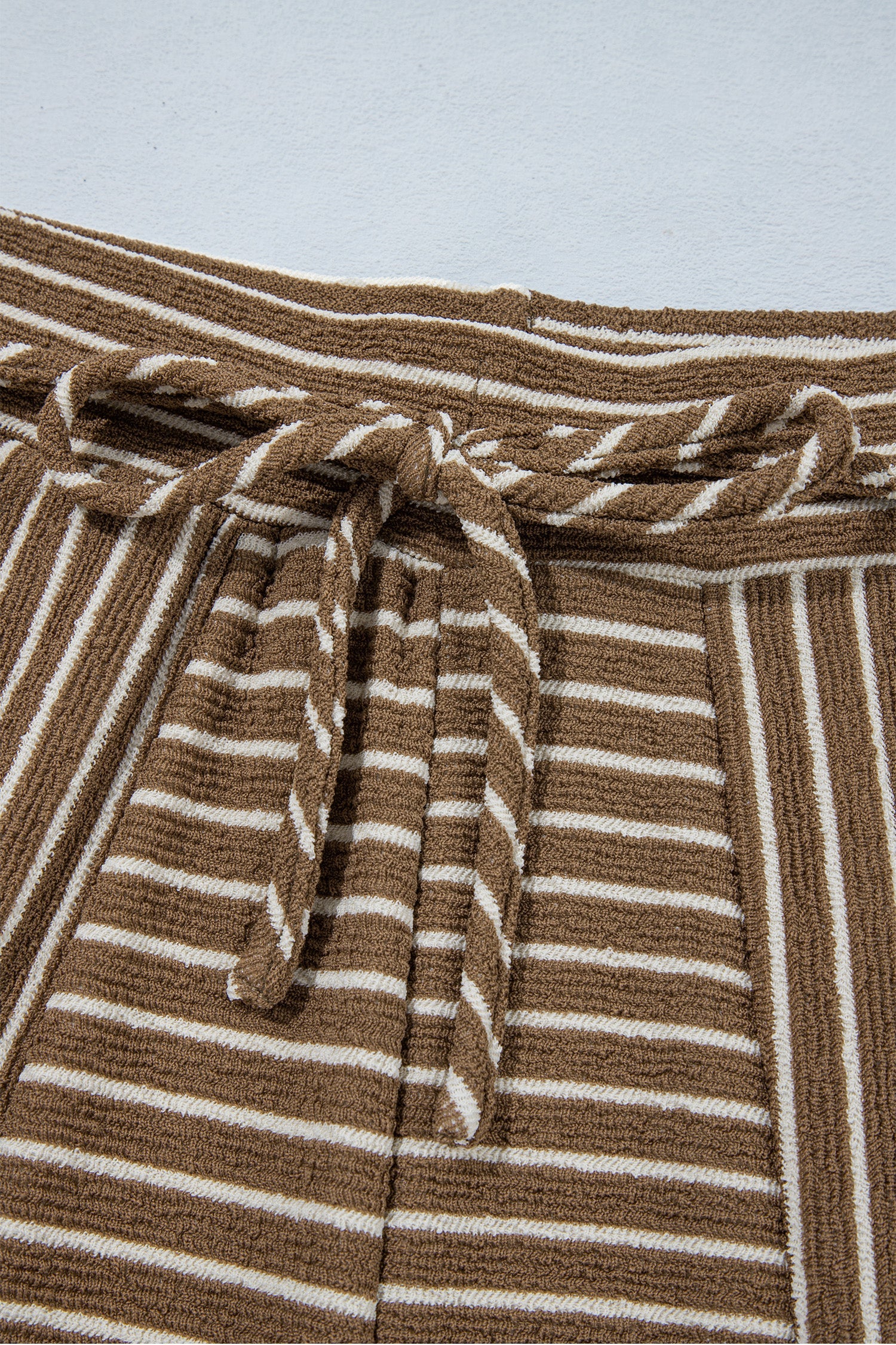 Khaki Stripe Patchwork Design Wide Leg Casual Pants