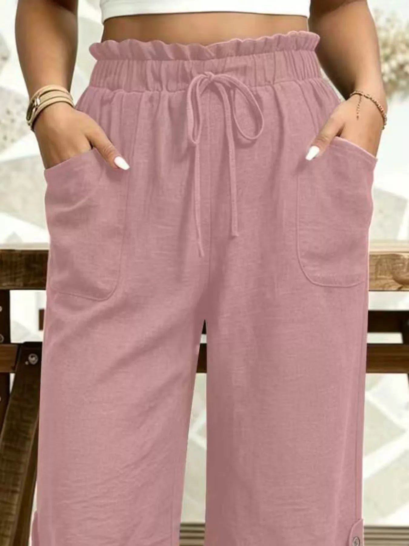 High-Waisted Drawstring Capris