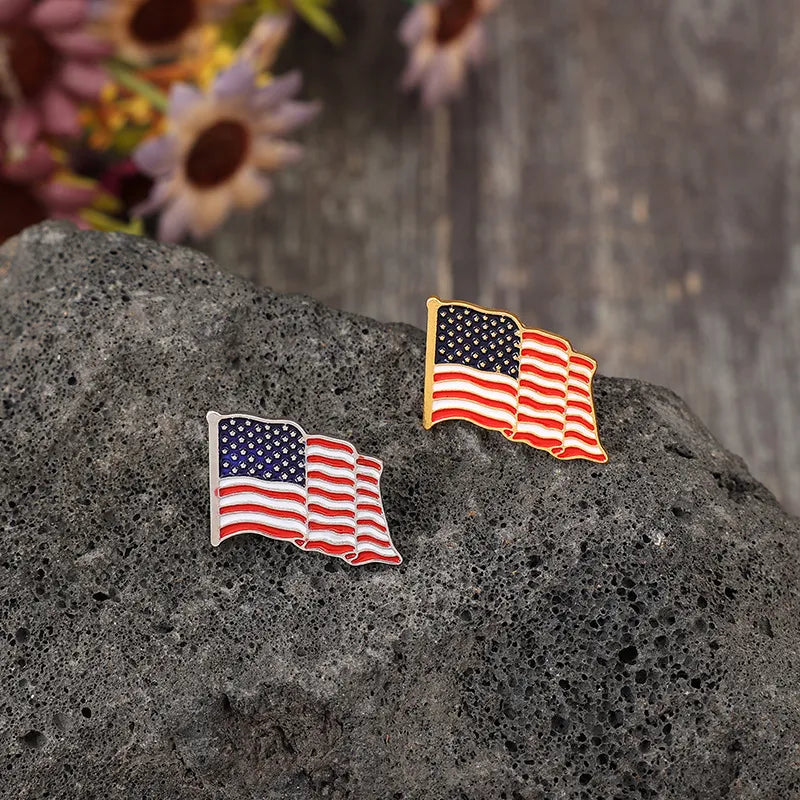 Two-Piece US Flag Drip Oil Brooch Set