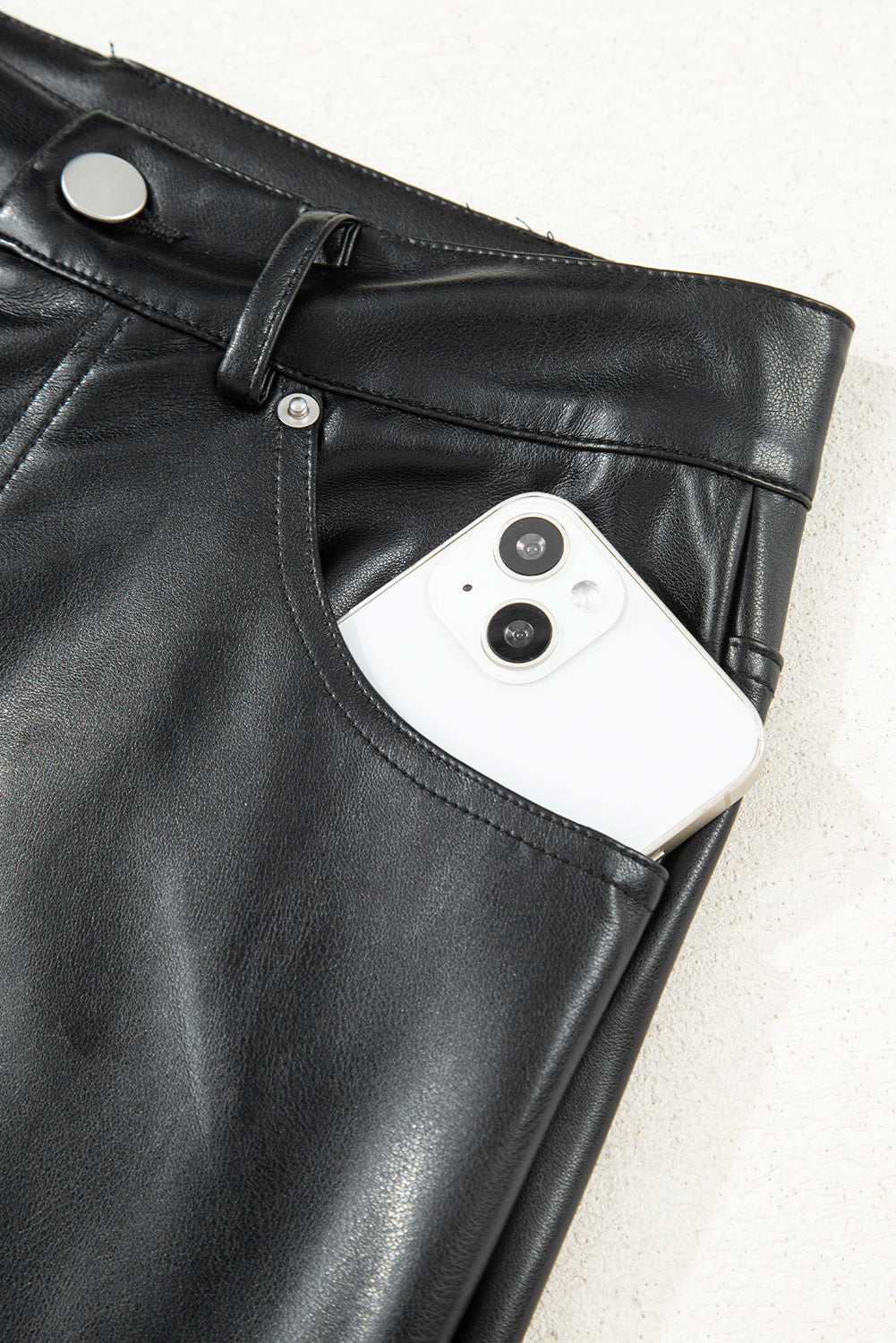 Solid Faux Leather Side Slit Maxi Skirt