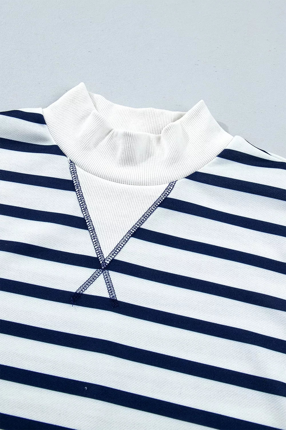 Striped Stand Neck Long Sleeve Ribbed Cuff Hem Sweatshirt