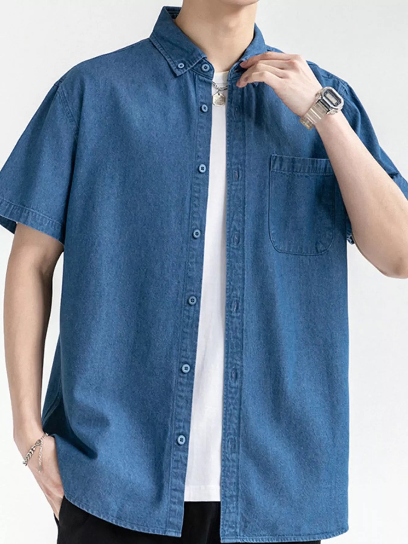 Men's Plus Size Casual Short Sleeve Denim Shirt