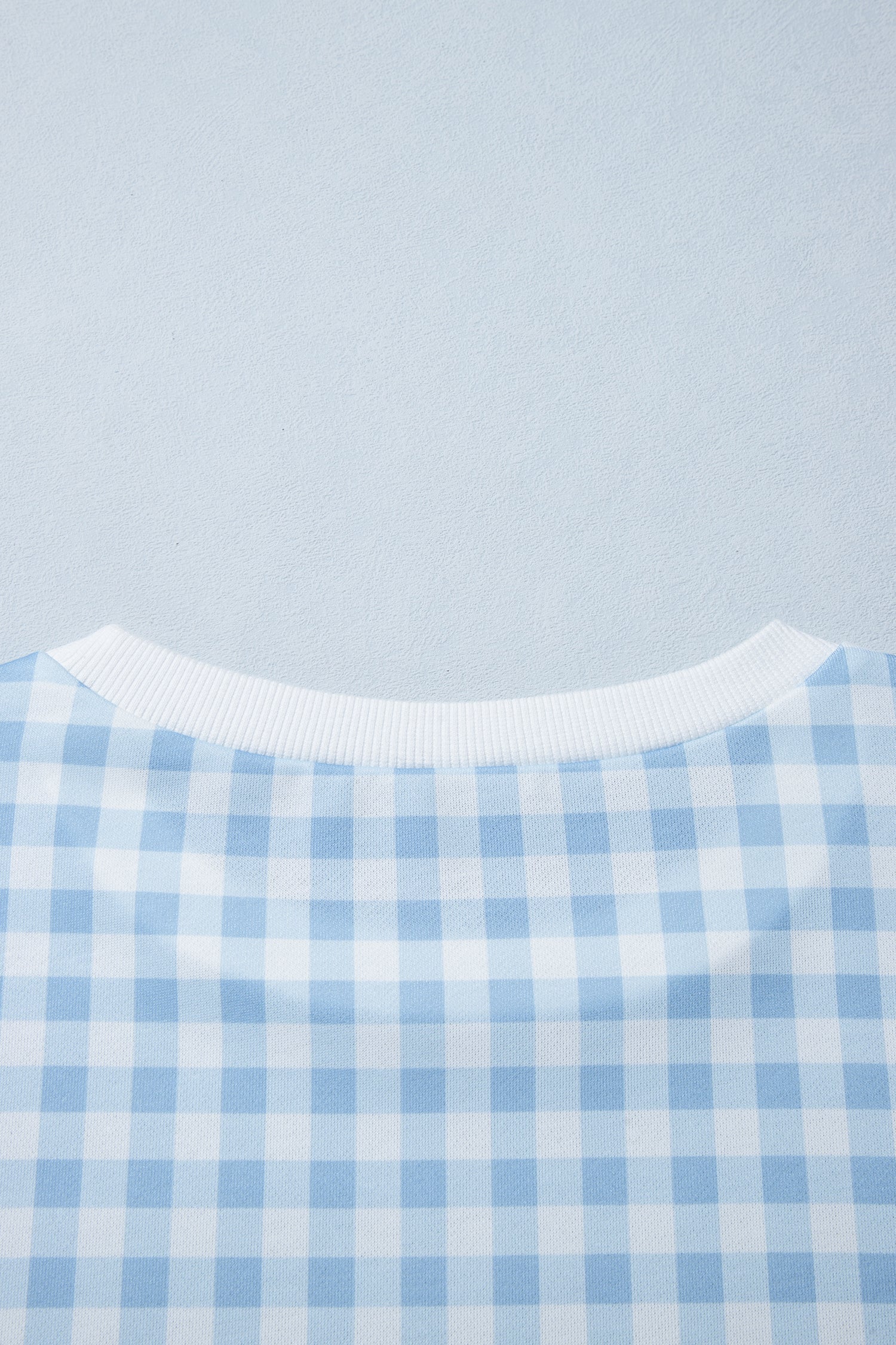 Light Blue Plaid Round Neck Long Sleeve Sweatshirt