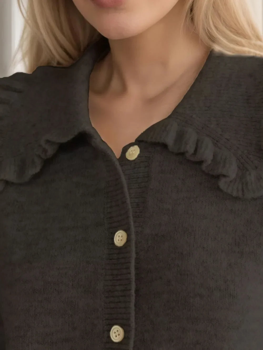 Button Up Long Sleeve Cardigan with Peter Pan Collar