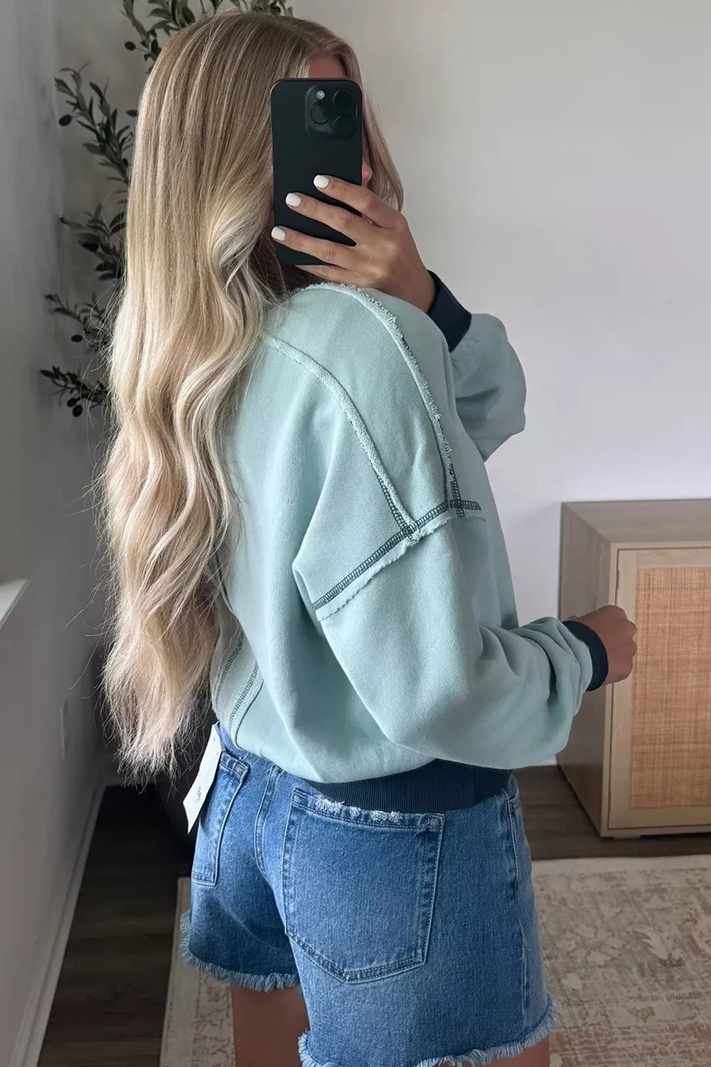 Contrast Edge Colorblock Patchwork Crop Sweatshirt