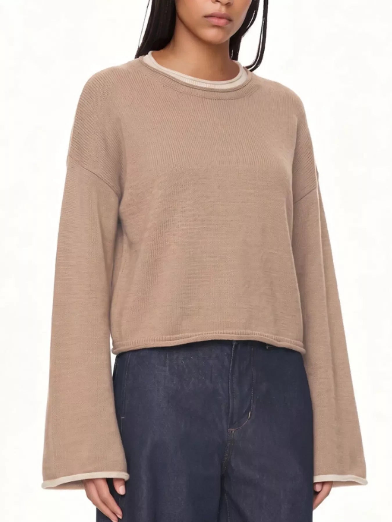 Crew Neck Dropped Shoulder Sweater
