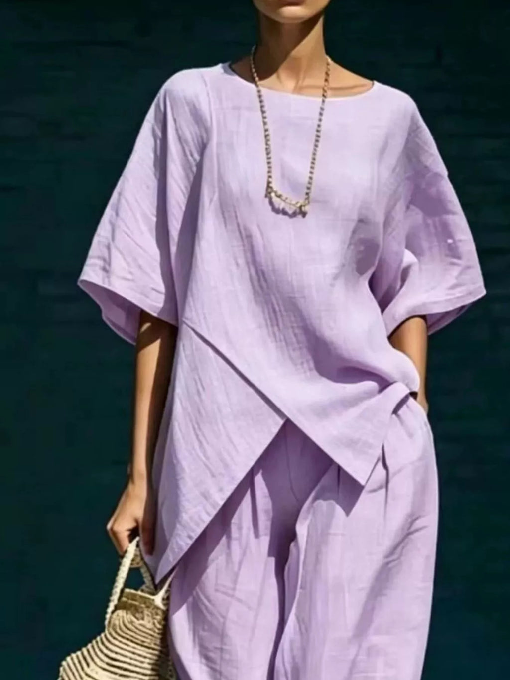 Full Size Asymmetric Top and Wide-Leg Pants Set Plus Size