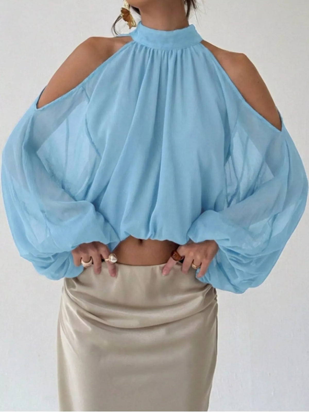 Cold-Shoulder Long Sleeve Blouse