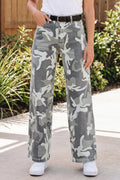 Green Camo Pattern Cotton Denim Shift Jeans