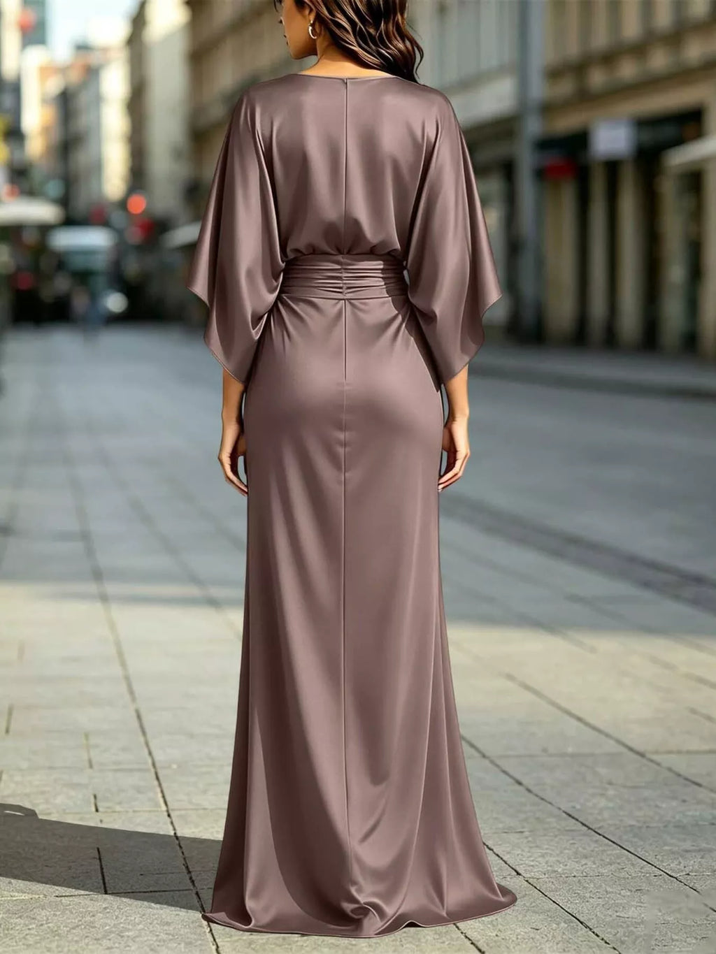 Ruched Waist Maxi Dress with Pockets