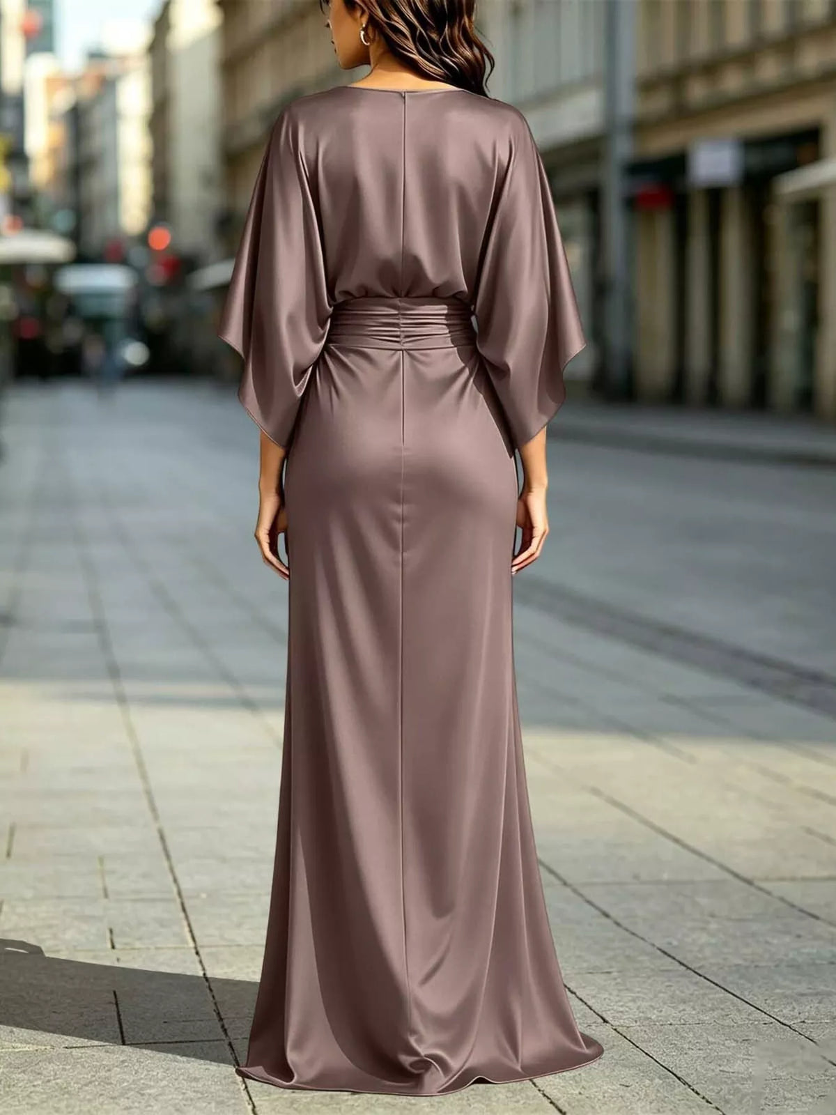 Ruched Waist Maxi Dress with Pockets