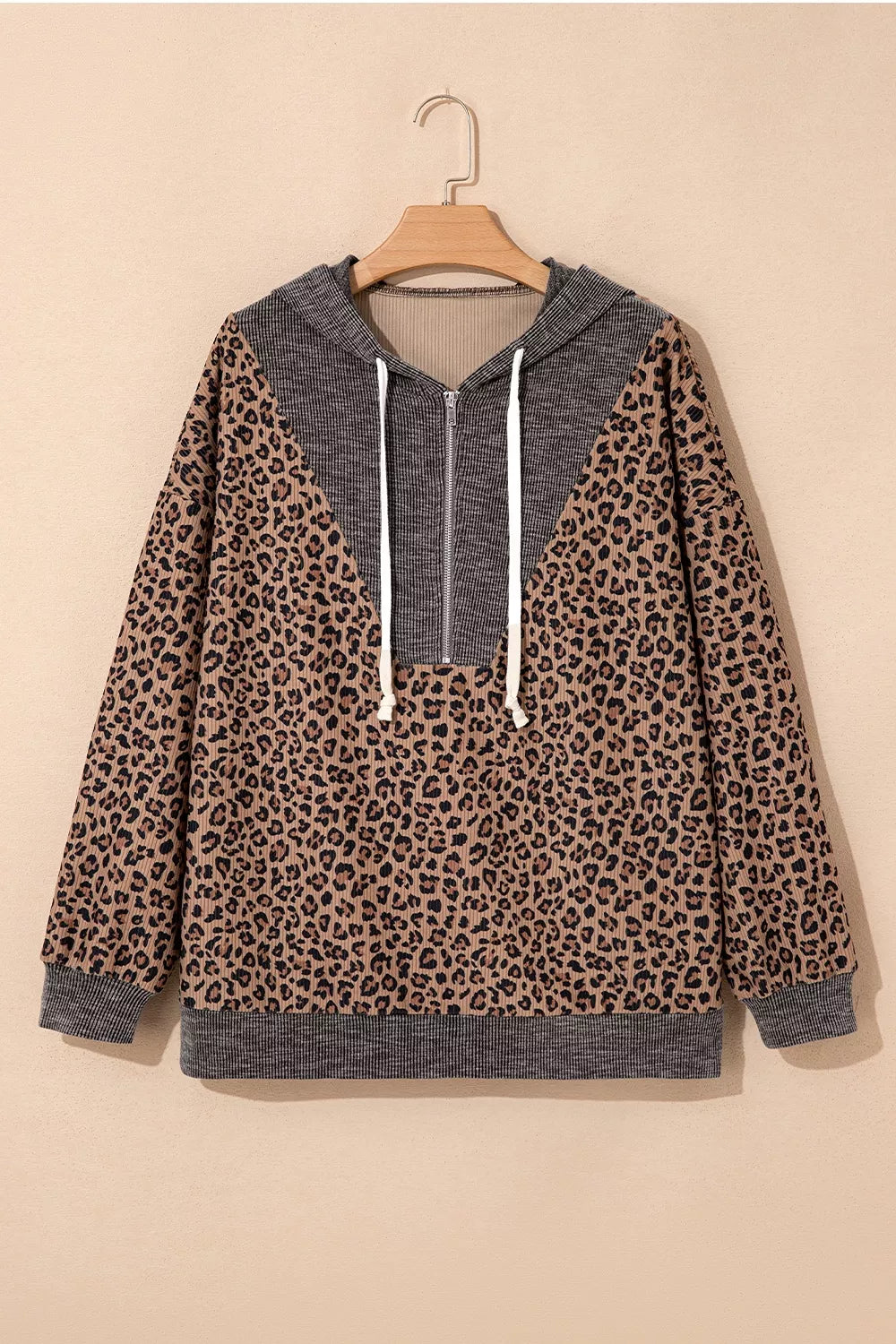 Leopard Print Quarter-Zip Hoodie