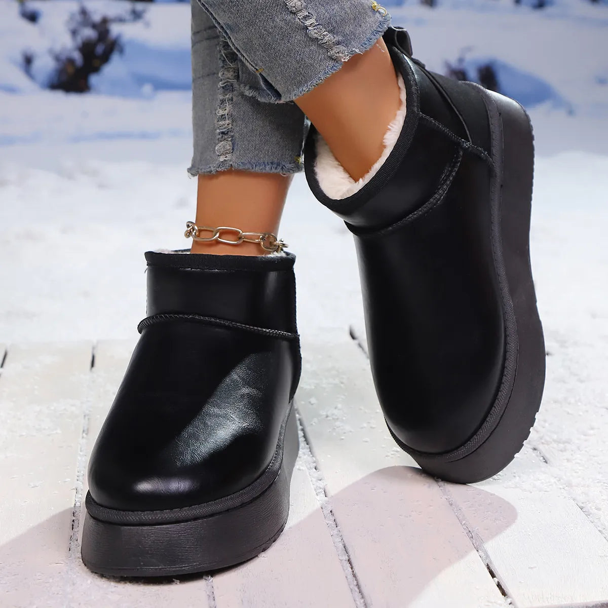 Faux-Fur Platform Ankle Boots