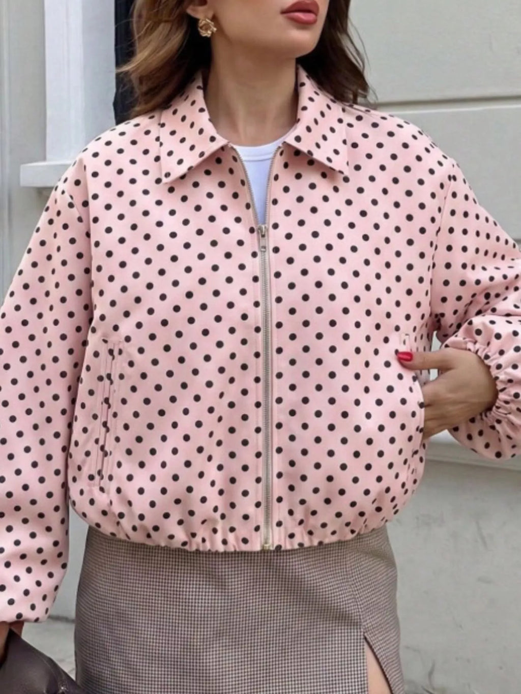 Polka Dot Casual Zip-Up Jacket