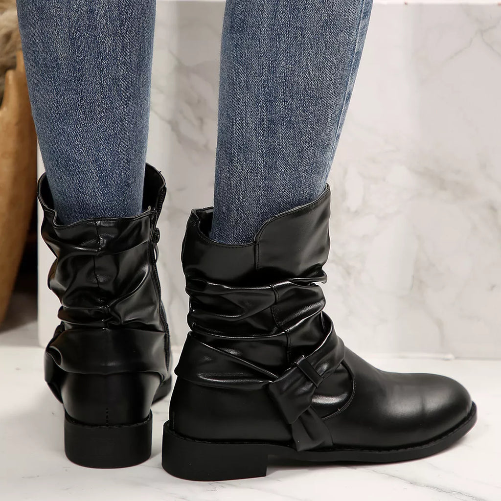 Round Toe Low Heel Boots