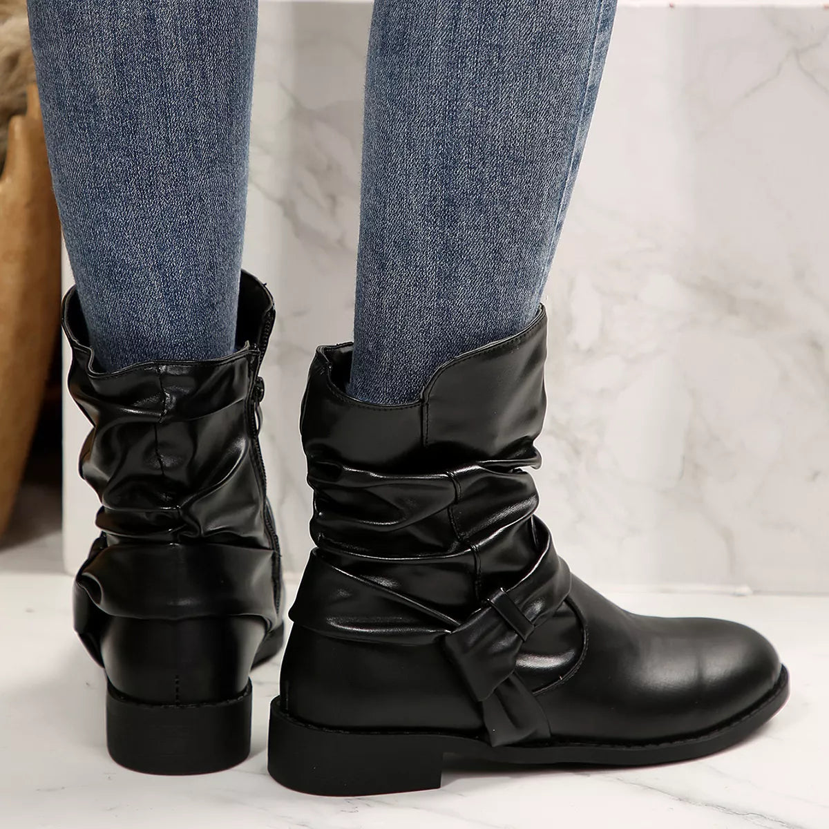 Round Toe Low Heel Boots