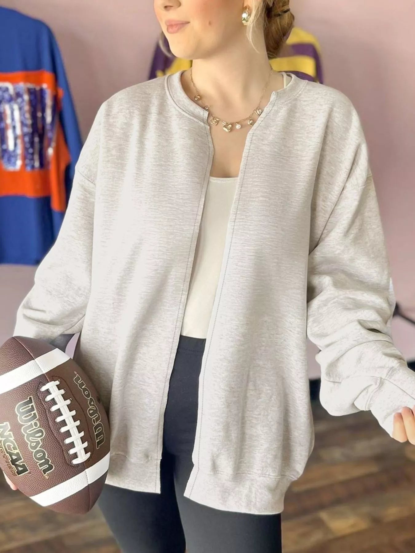 Solid Color Zip Front Jacket Style Sweatshirt