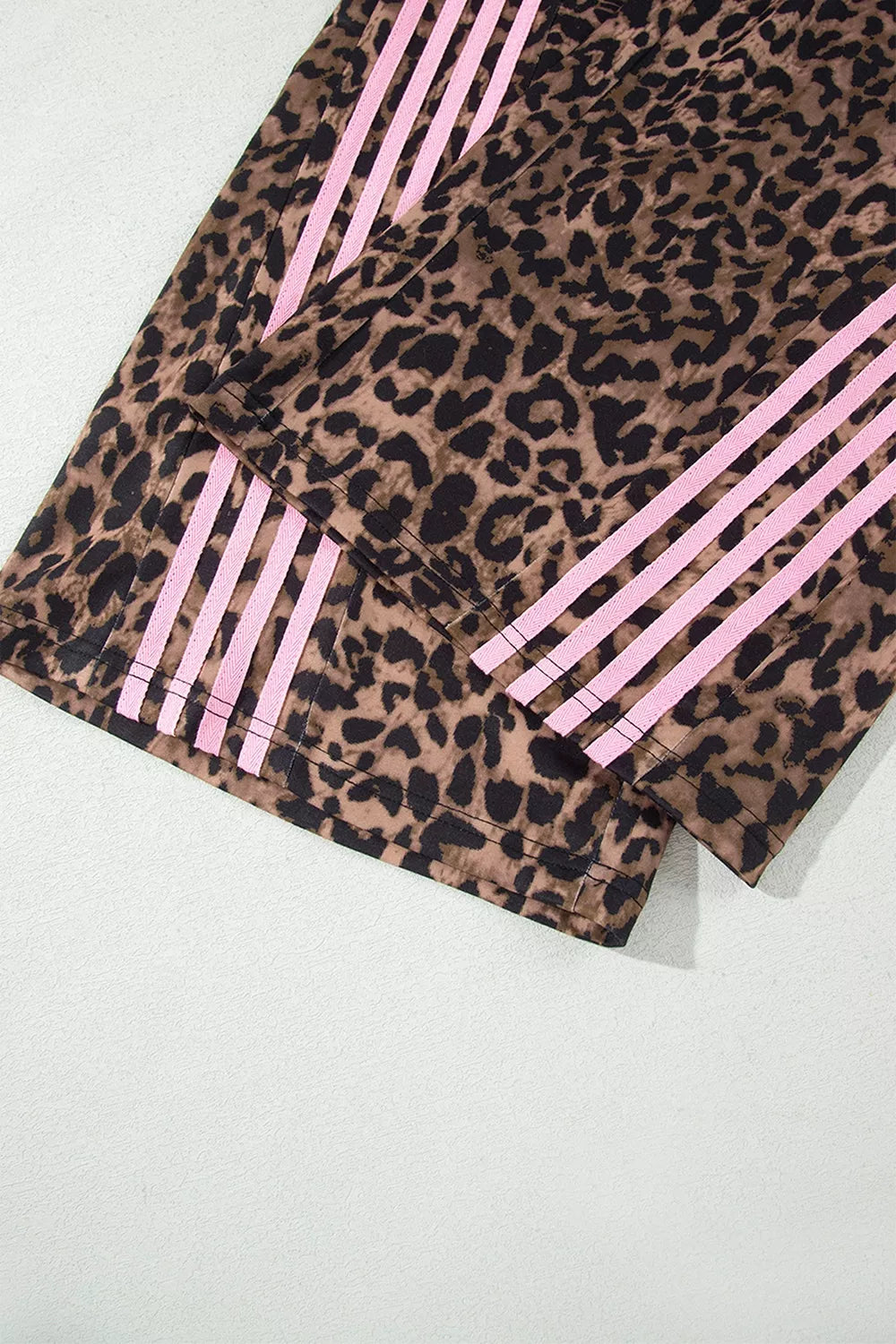Leopard Print Contrast Striped Detail Long Sleeve Top Pant Set