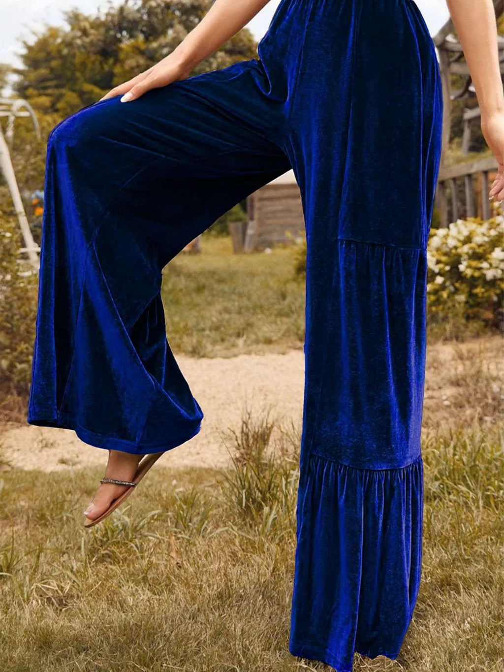 Velvet High Waist Wide Leg Pants